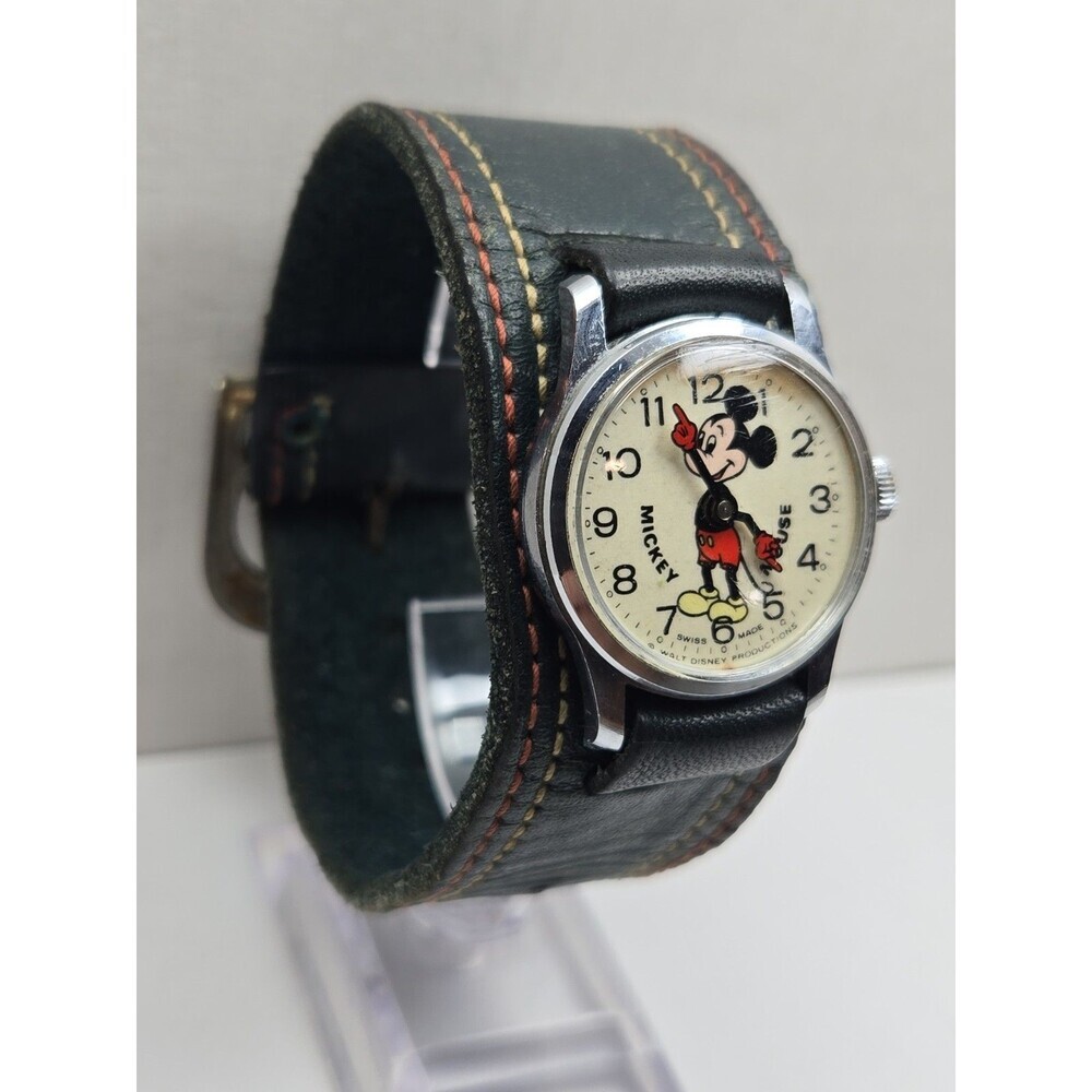 Vintage Bradley Mickey Mouse Swiss Made Walt Disney Mechanical Watch Blue Strap - Picture 3 of 14